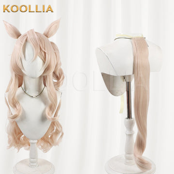 Multi-angle display of Umamusume Pretty Derby Victoire Pisa light golden long hair basic wig