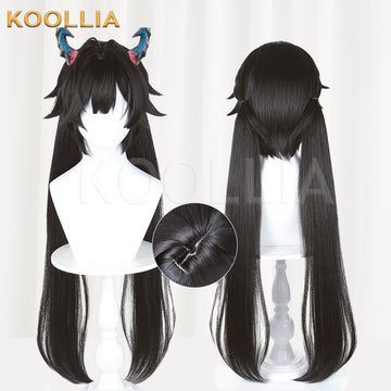 Multi-angle display of Arknights Endfield Chen Qianyu pure black layered twin ponytail basic wig