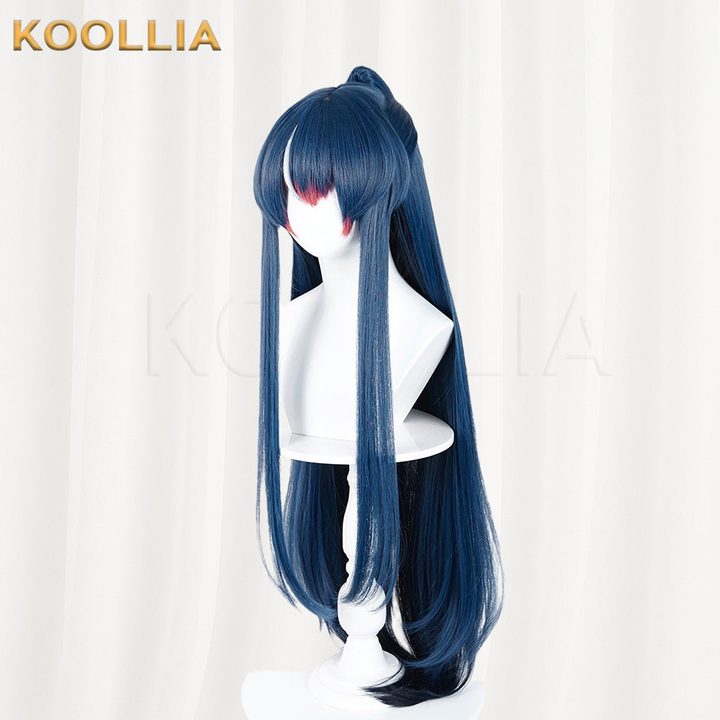 Arknights Ling Custom Toned Blue-Black Realistic Scalp Clip-On Ponytail Long Straight Basic Wig