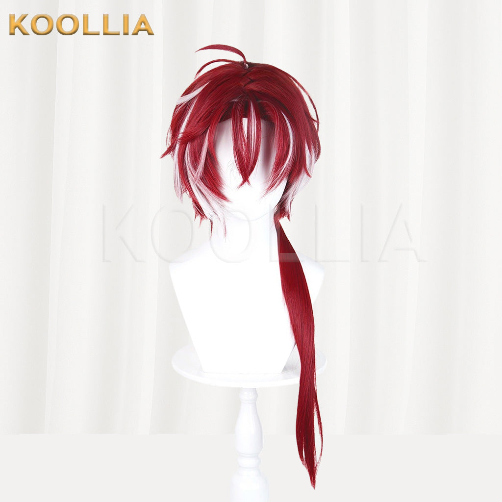 Arknights Bellone Wine Red Short Hair With Single Long Tail Basic Wig