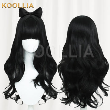 Multi-angle display of RWBY Blake Belladonna pure black wavy long basic wig