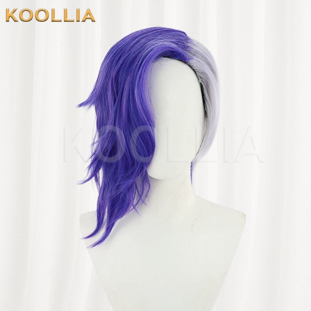 One Piece Page One Purple White Split Color Side Part Fluffy Layered Long Curly Hair Basic Wig