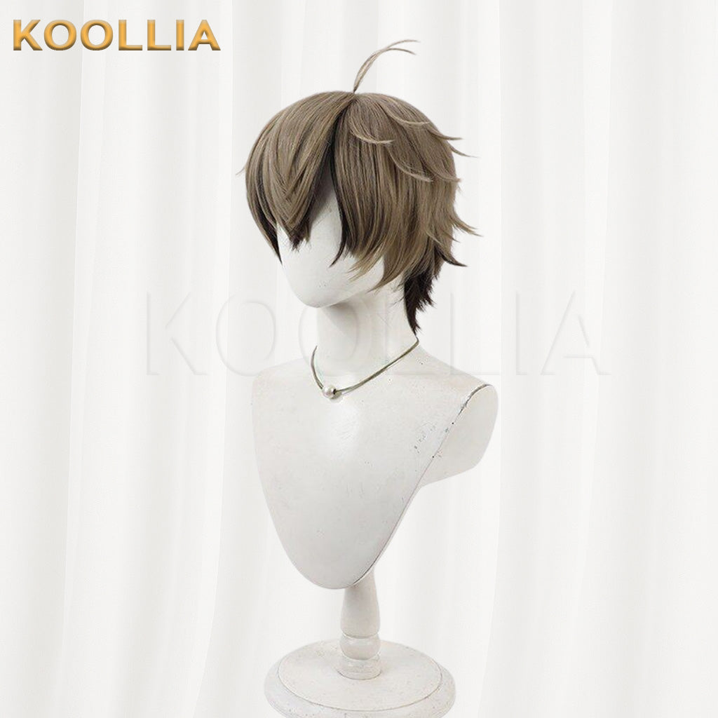 NIJISANJI Barrenwort Gray Brown Black Gradient Spiky Short Basic Wig