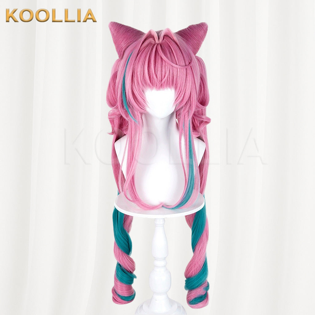 Arknights Endfield Evon Long Pink Teal Color Block Hair Basic Wig