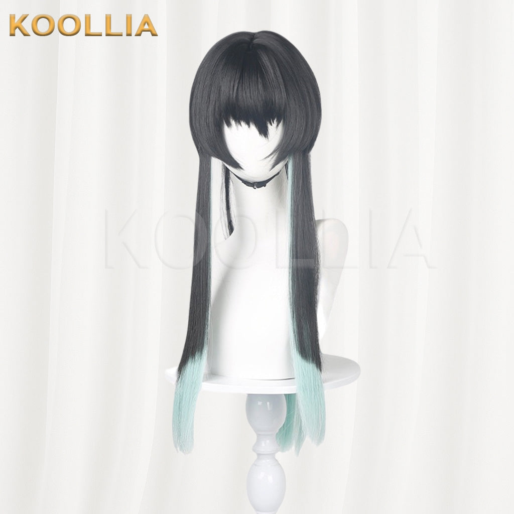 Demon Slayer Tokito Muichiro Black Teal Gradient High Ponytail Basic Wig