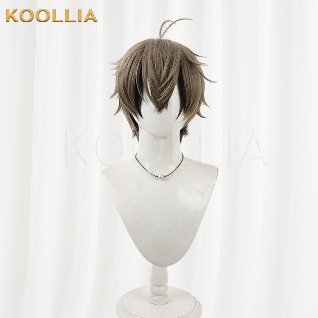 NIJISANJI Barrenwort Gray Brown Black Gradient Spiky Short Basic Wig