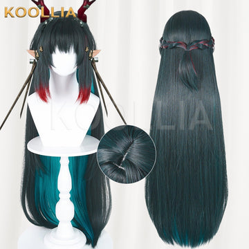 Multi-angle display of Arknights Endfield Zhuang Fangyi ink green lake blue gradient extra long hair basic wig