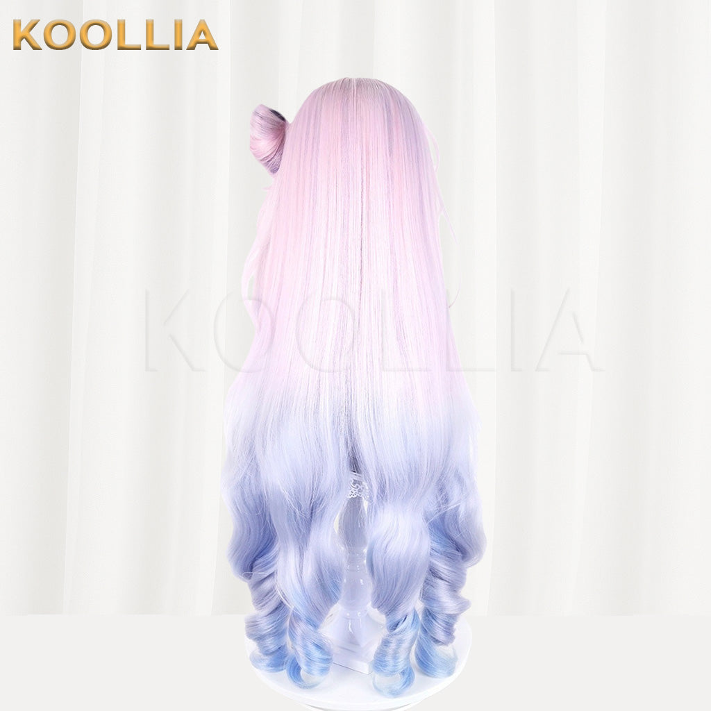 Wuthering Waves Dania Pink Blue Gradient Long Curly Basic Wig