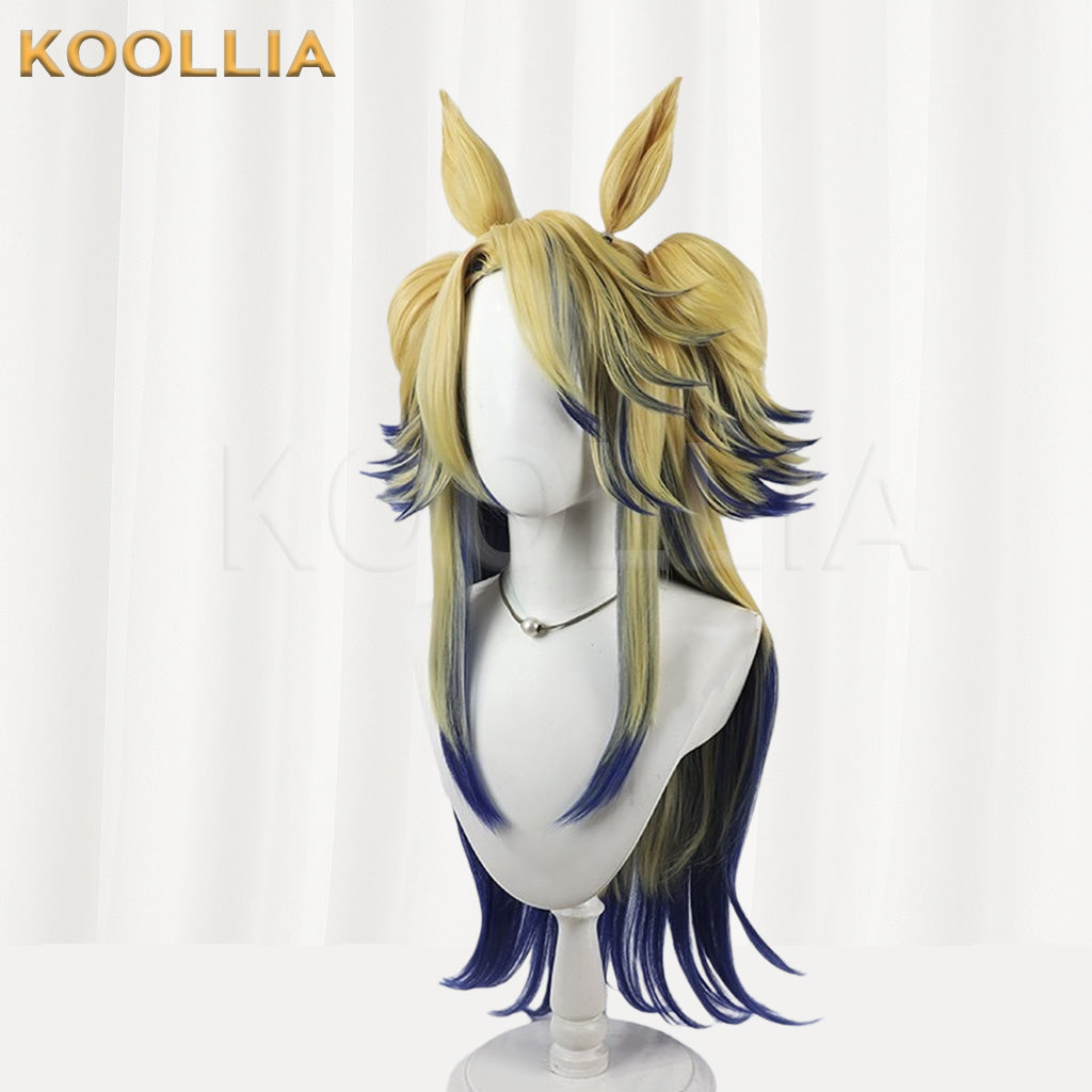 Uma Musume Ash Gray Cinderella Golden Blue Gradient Pigtail Basic Wig