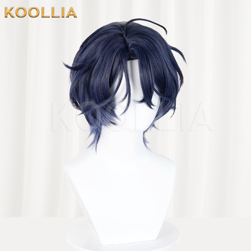 Ensemble Stars Kanze Chitose Navy Blue Purple Gradient Wavy Short Basic Wig
