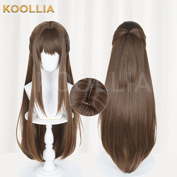 Multi-angle display of Dragon Raja Gate of Cassell Xia Mi warm brown long straight basic wig