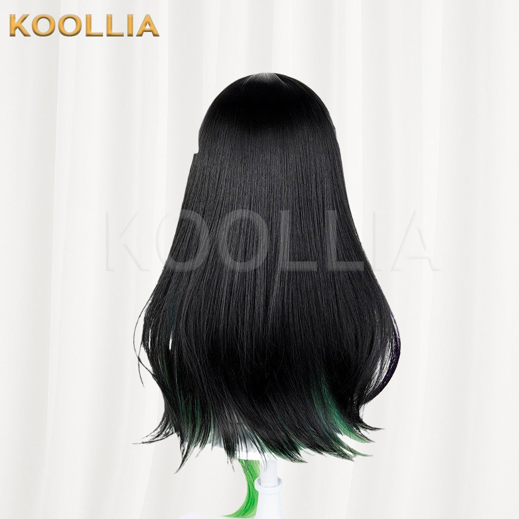 Arknights Mon3tr Black Neon Green Purple Highlight Medium-Long Basic Wig