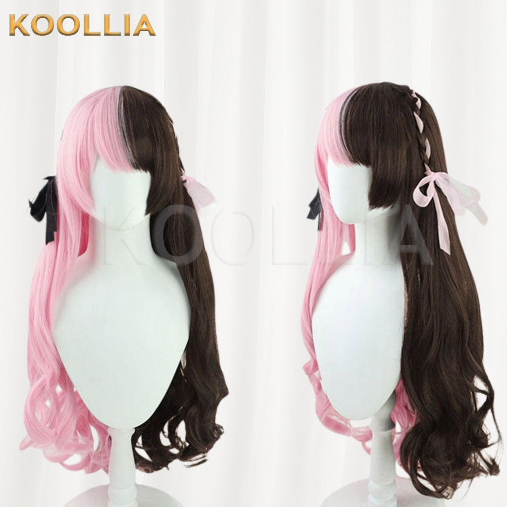 VSPO! Tachibana Hinano Pink Black Long Curly Double Ponytails Basic Wig