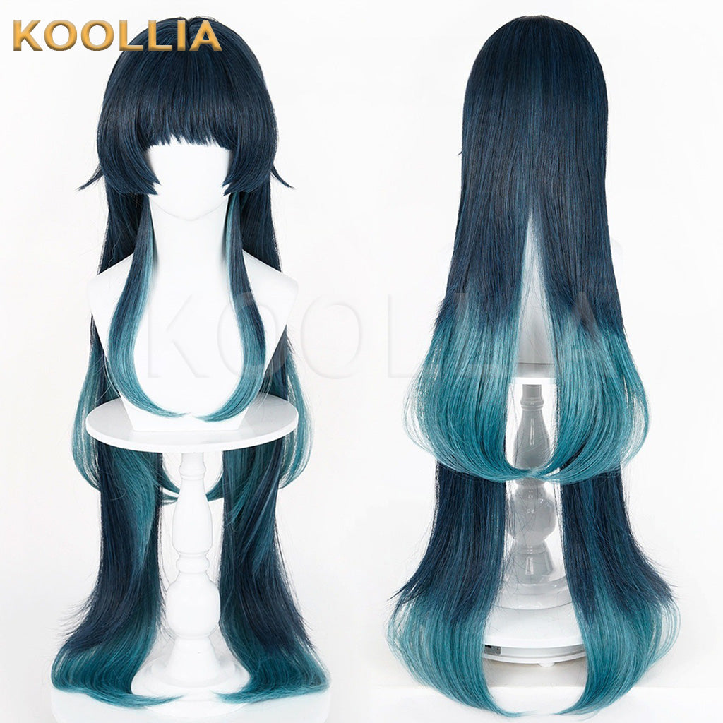 Genshin Impact Celaeno Dark Blue Gradient Teal Layered Basic Wig
