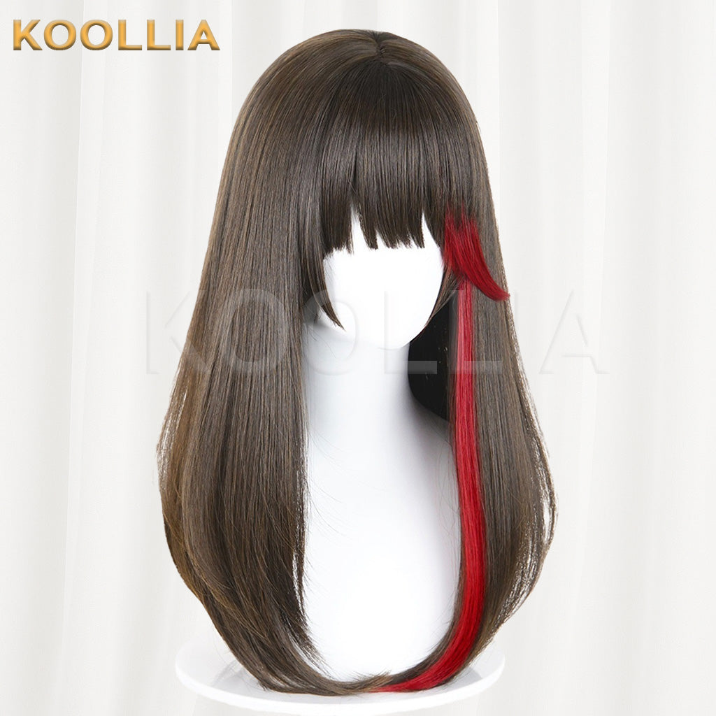 Arknights Zima Dark Brown With Red Streaks Basic Wig