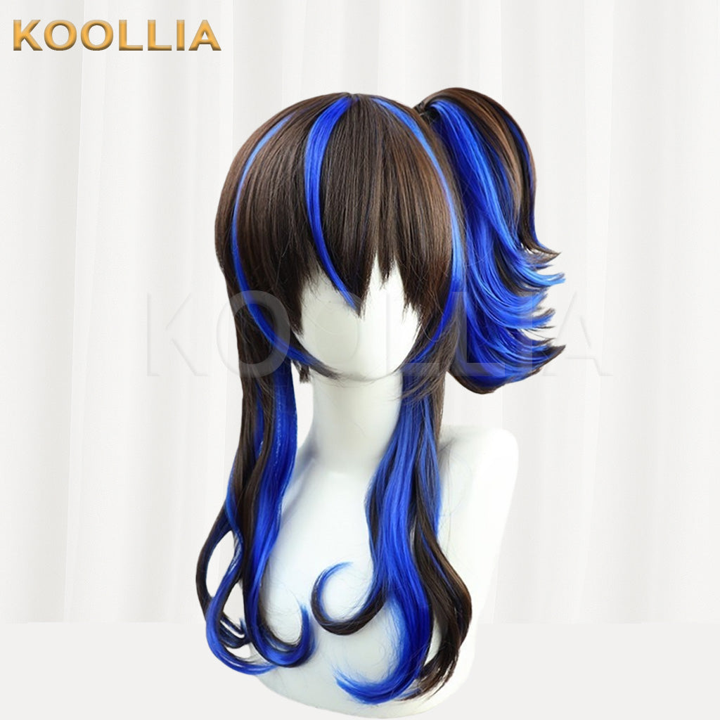 Uma Musume Daitaku Helios Brown Blue Highlight Pigtail Basic Wig