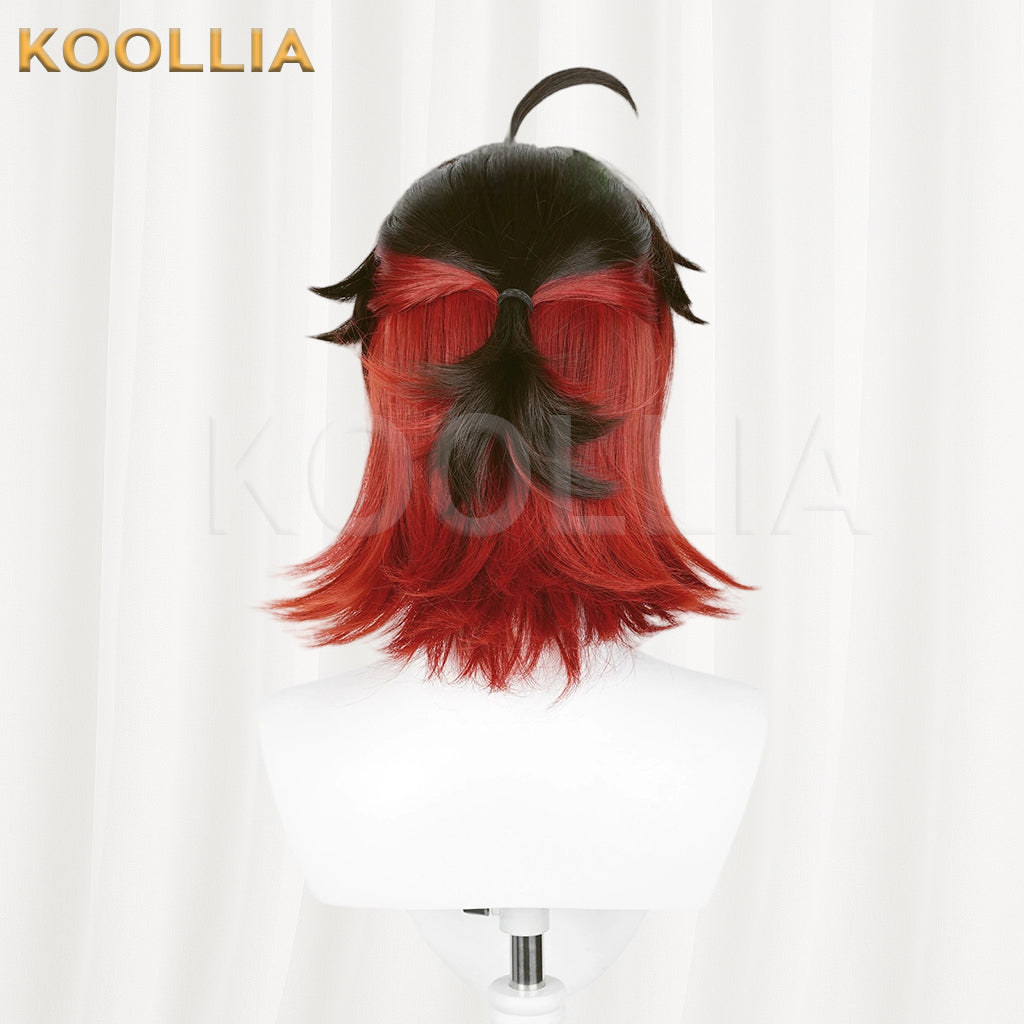Genshin Impact Gaming Short Black Red Hair Basic Wig