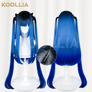 The Hundred Line -Last Defense Academy Amemiya Darumi Long Blue Black Hair Basic Wig Multi-angle Display by koollia