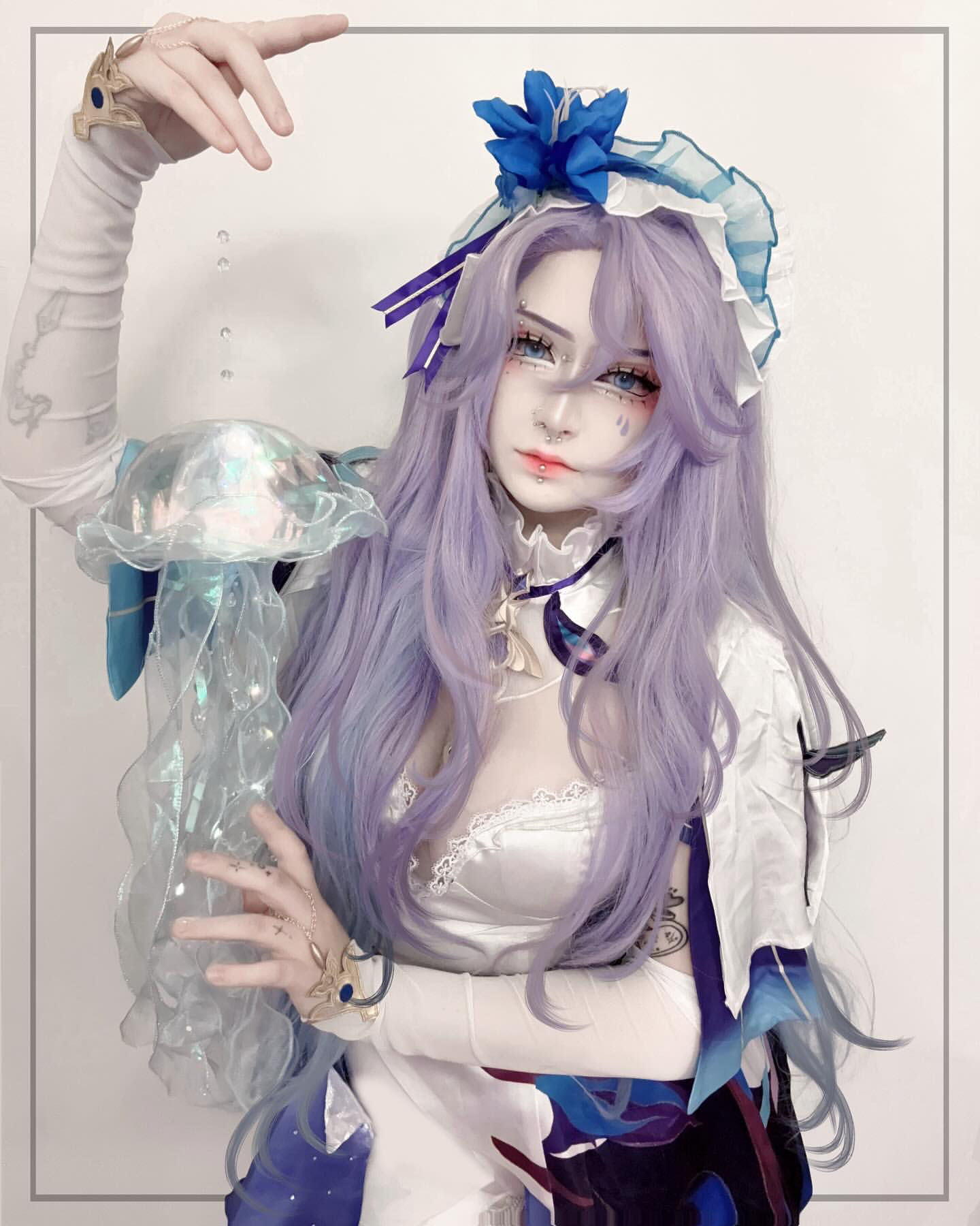 Wuthering Waves Cantarella Long Purple Blue Hair Basic Wig