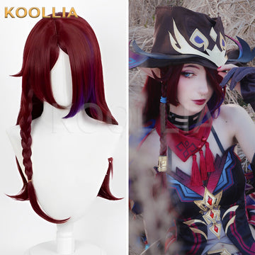 Genshin Impact Chasca Long Red Purple Hair Basic Wig - KOOLLIA