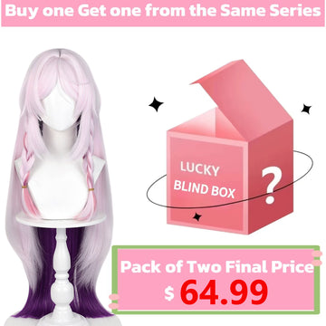 Front and back display of Genshin Impact Citlali long pink purple hair basic wig