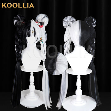 Multi-angle display of Zenless Zone Zero Dialyn long black and white hair basic wig