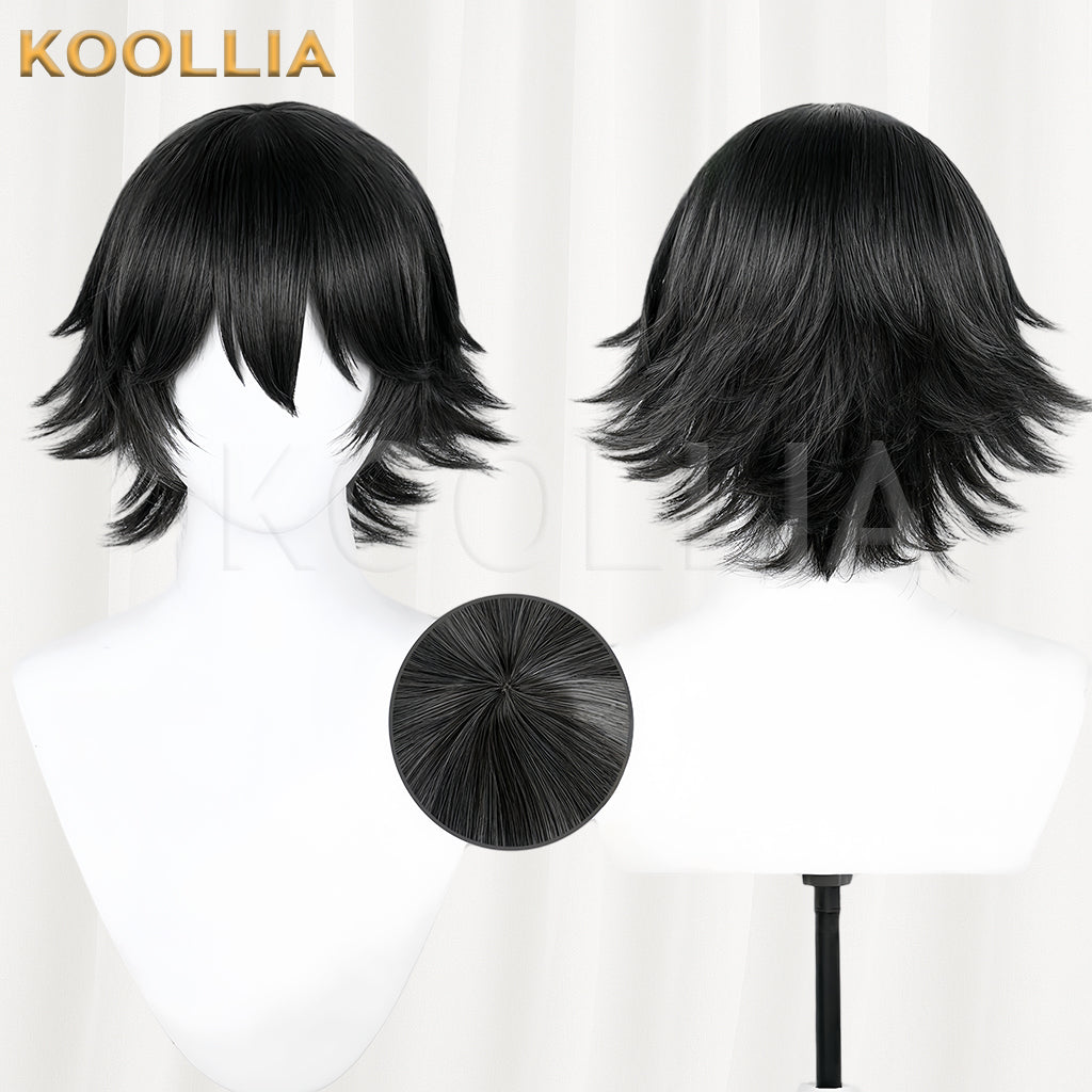 Bungo Stray Dogs Edogawa Rampo Cabelo Preto Curto Peruca Básica