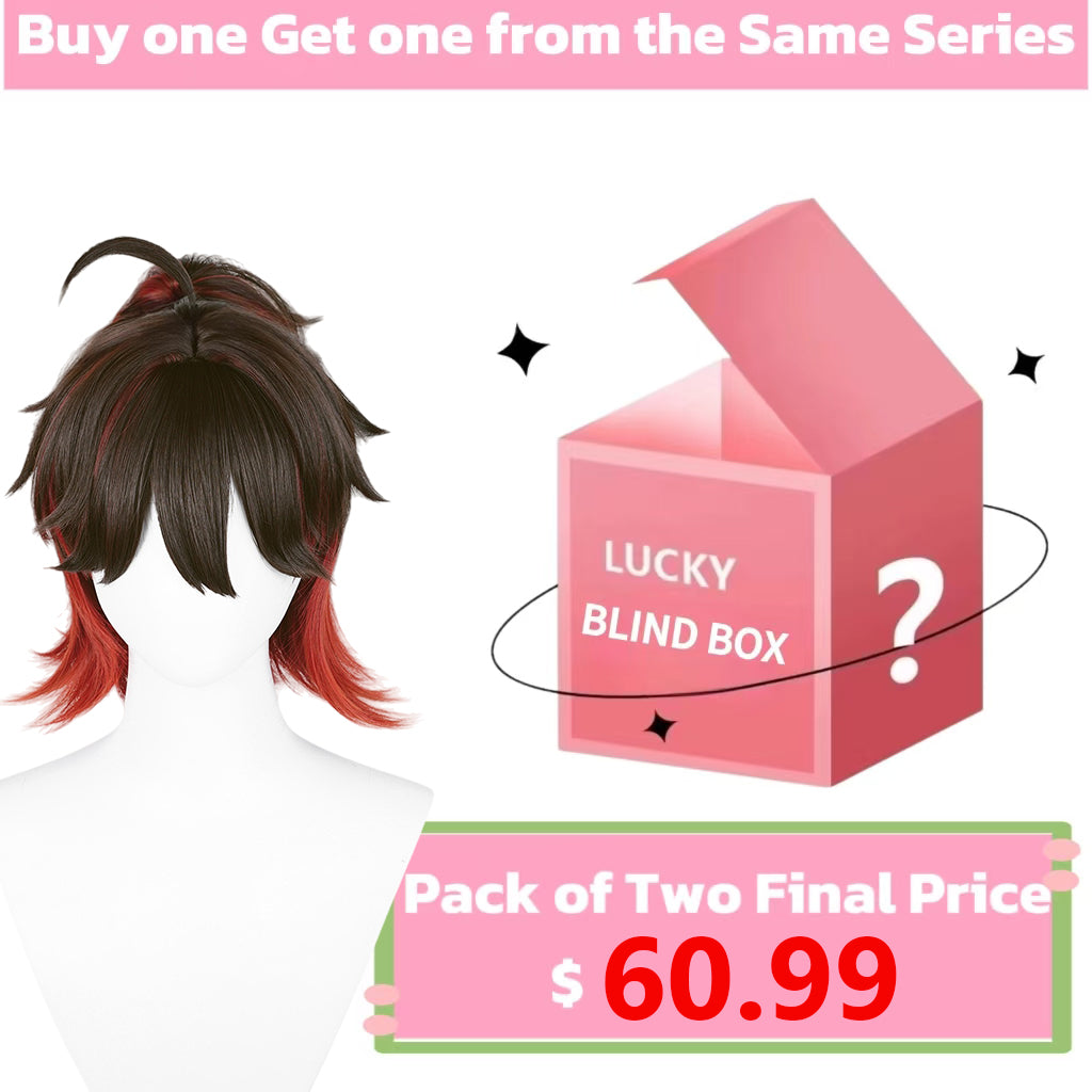 Genshin Impact Gaming Short Black Red Hair Basic Wig