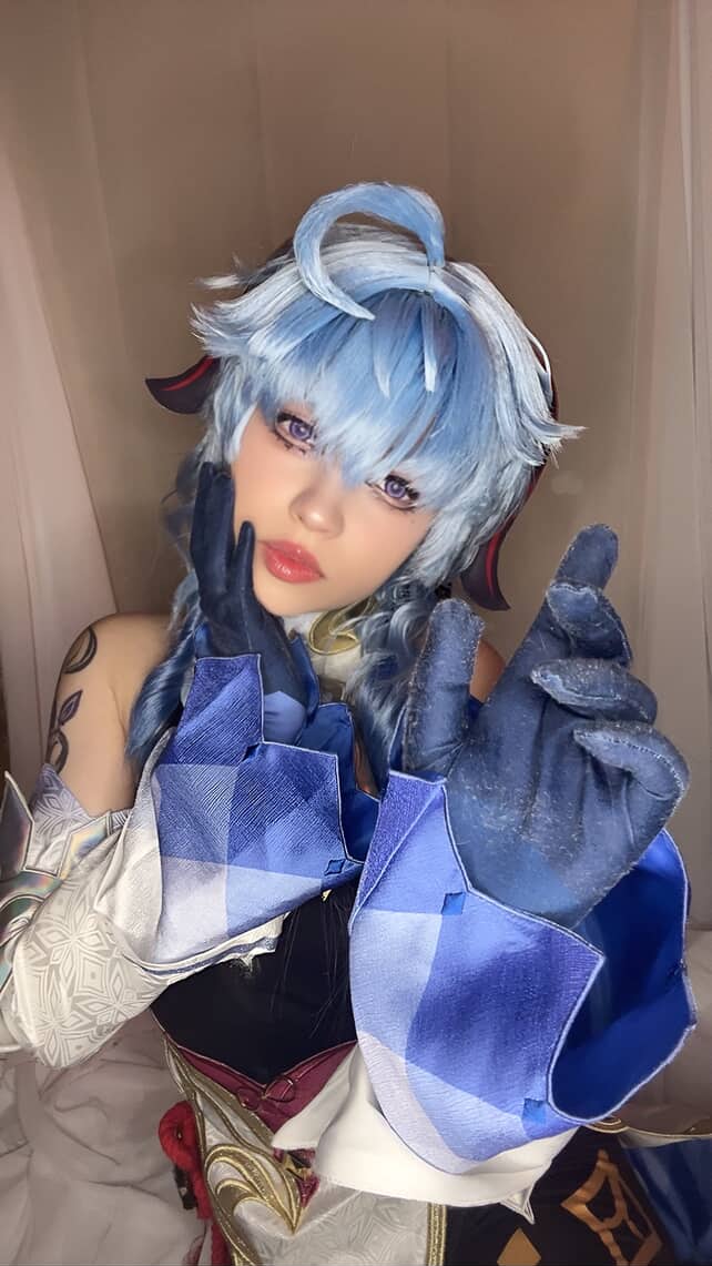 Peruca básica de cabelo longo azul Ganyu Genshin Impact
