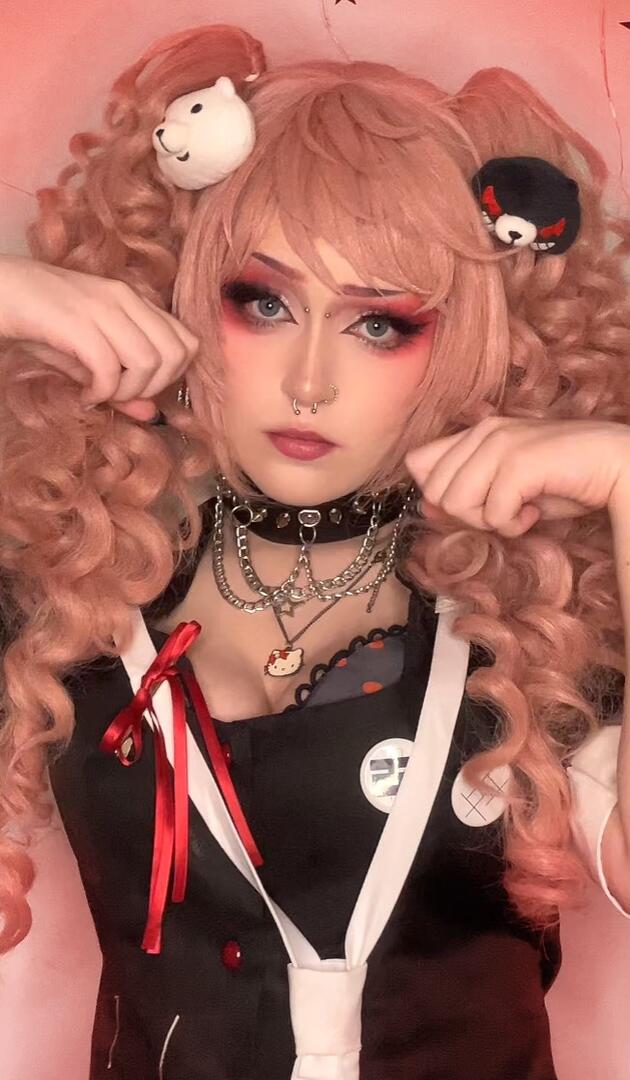 Danganronpa Enoshima Junko Peruca longa básica de cabelo rosa