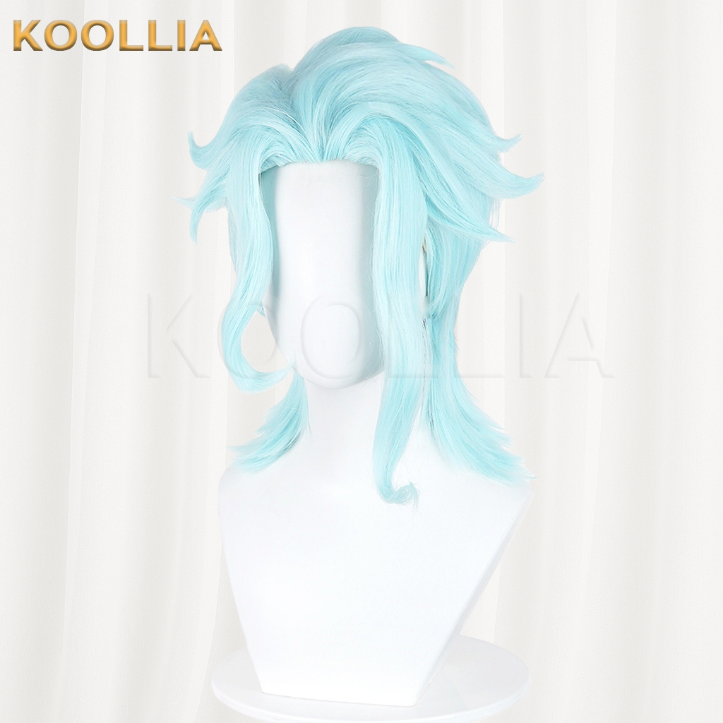 Genshin Impact Il Dottore Solid Light Ice Blue Layered Wolf Cut Basic Wig