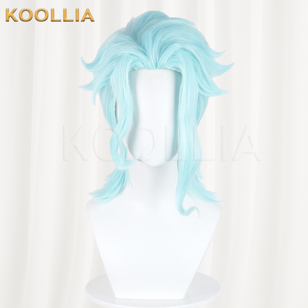 Genshin Impact Il Dottore Solid Light Ice Blue Layered Wolf Cut Basic Wig