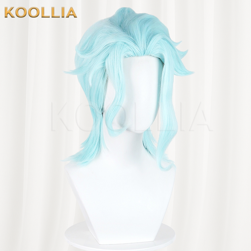 Genshin Impact Il Dottore Solid Light Ice Blue Layered Wolf Cut Basic Wig