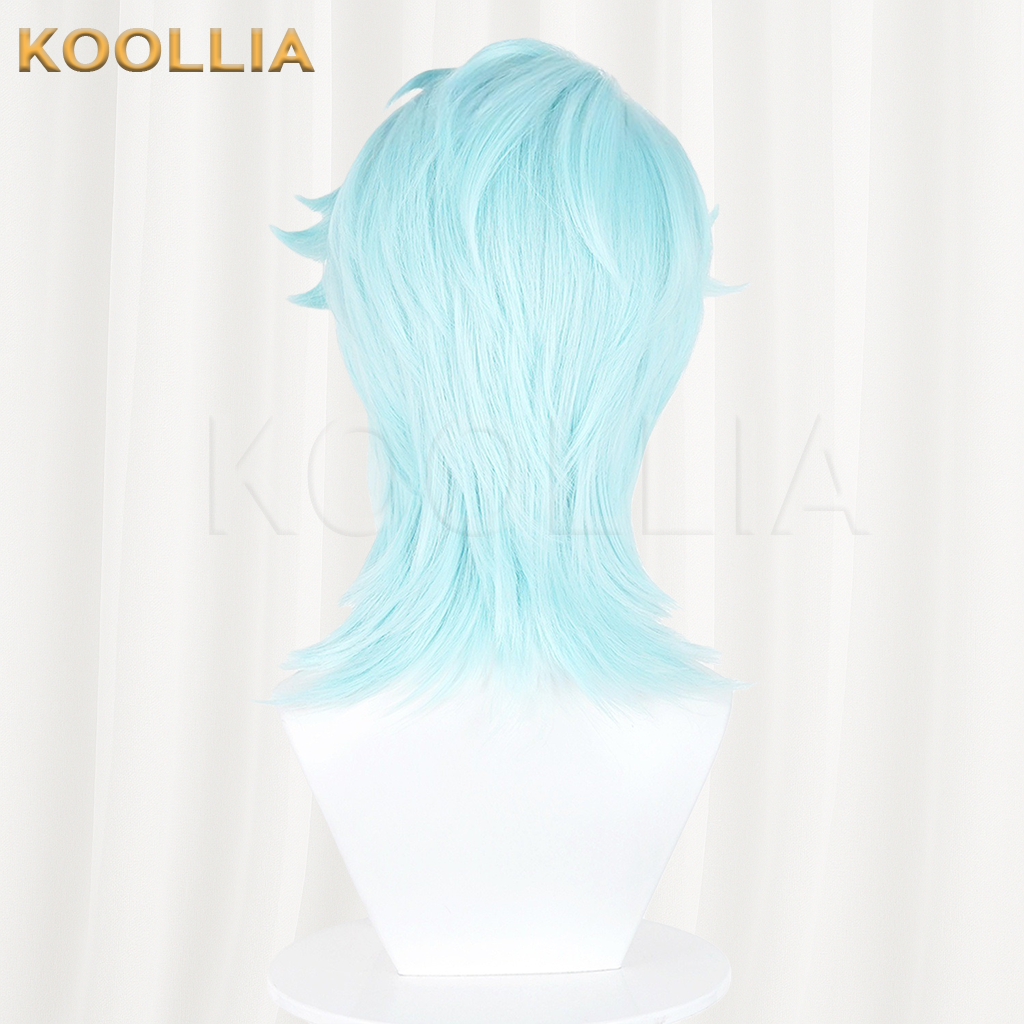 Genshin Impact Il Dottore Solid Light Ice Blue Layered Wolf Cut Basic Wig