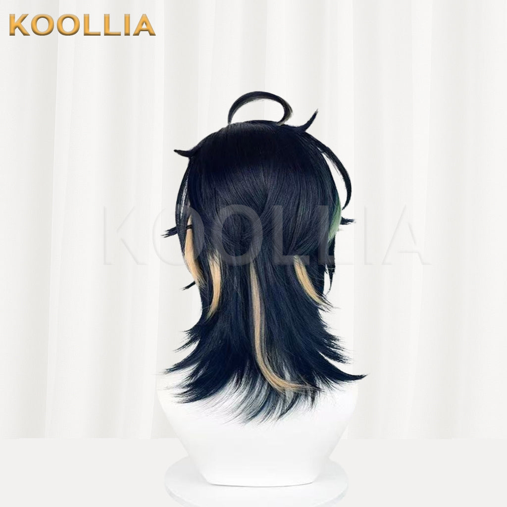 Genshin Impact Kinich Peruca curta azul escura básica