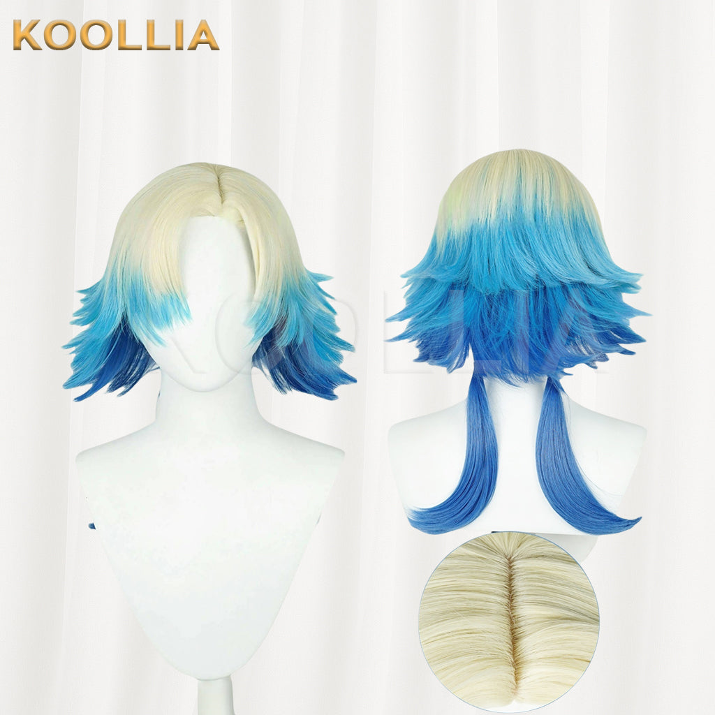 Blue Lock Michael Kaiser Short Blonde Blue Hair Basic Wig