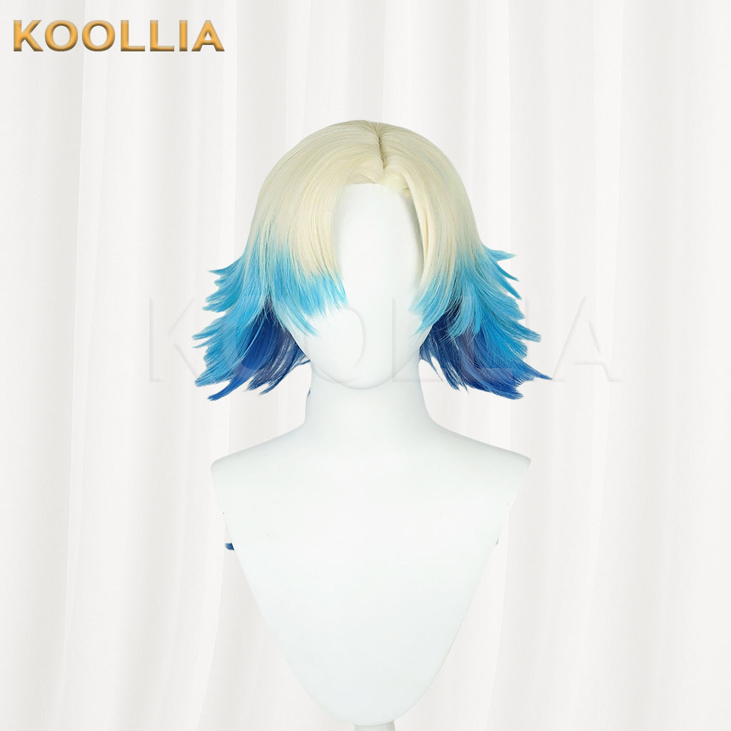 Blue Lock Michael Kaiser Short Blonde Blue Hair Basic Wig