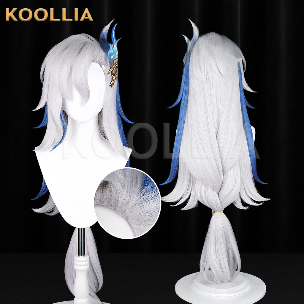Honkai: Star Rail Neuvillette Langes weißes Haar Einfache Perücke