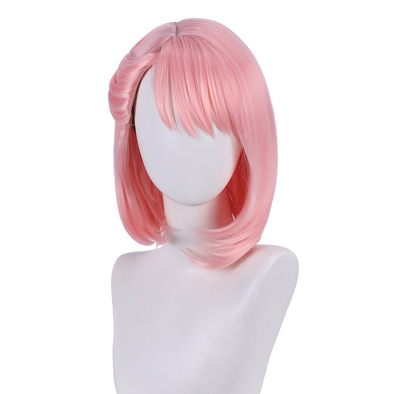 Genshin Impact Charlotte Cabelo Curto Rosa Peruca Básica