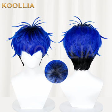 The Hundred Line-Last Defense Academy Omokage Yugamu Short Blue Black Hair Basic Wig Multi-angle Display by koollia