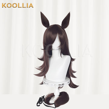 Umamusume Pretty Derby Rice Shower Long Brown Hair Basic Wig Multi-angle Display by koollia