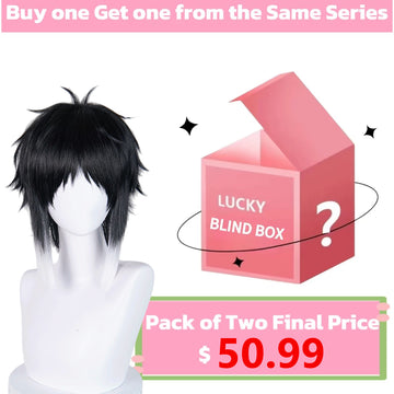 Front view of Bungo Stray Dogs Akutagawa Ryunosuke short black hair basic wig
