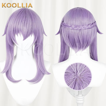 Multi-angle display of Seraph of the End Shinoa Hiiragi long purple hair basic wig
