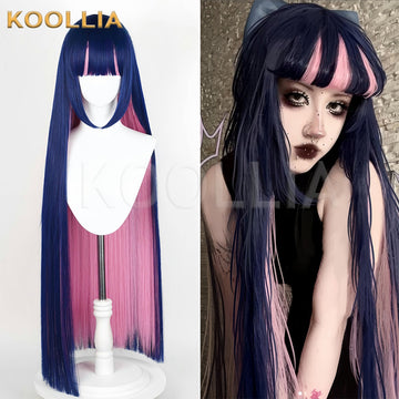 Panty & Stocking with Garterbelt Anarchy Stocking Long Pink and Dark Purple Hair Basic Wig - KOOLLIA