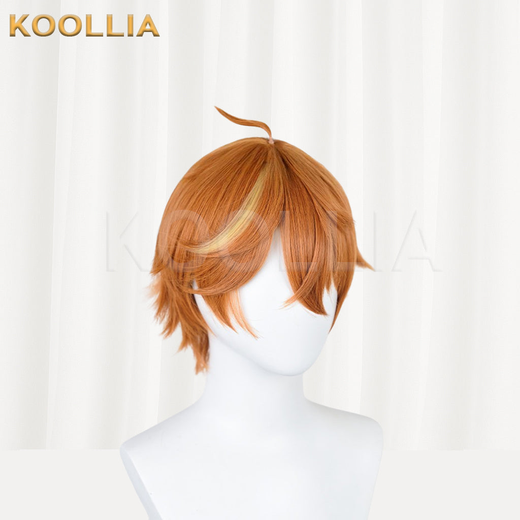 Genshin Impact Childe/Tartaglia Peruca básica de cabelo curto laranja