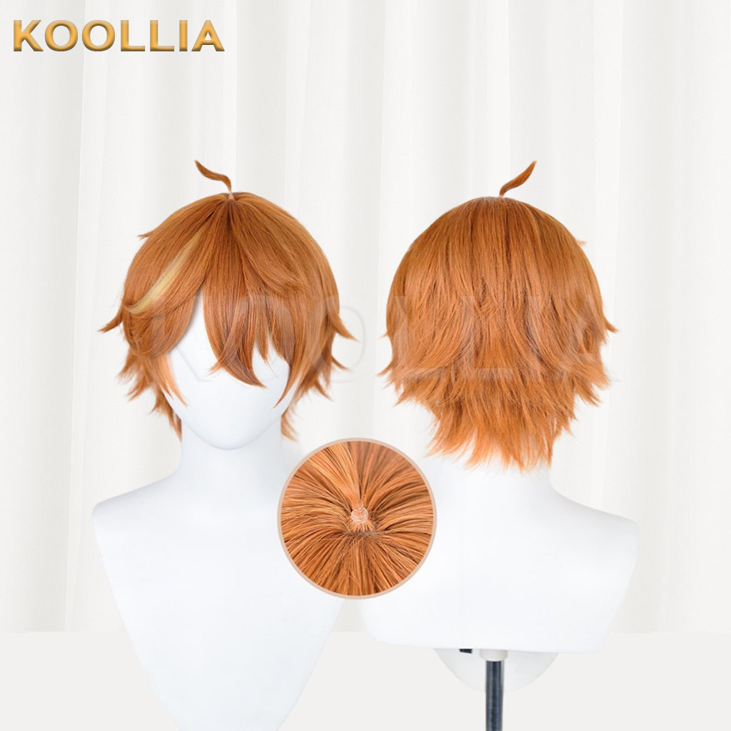 Genshin Impact Childe/Tartaglia Peruca básica de cabelo curto laranja