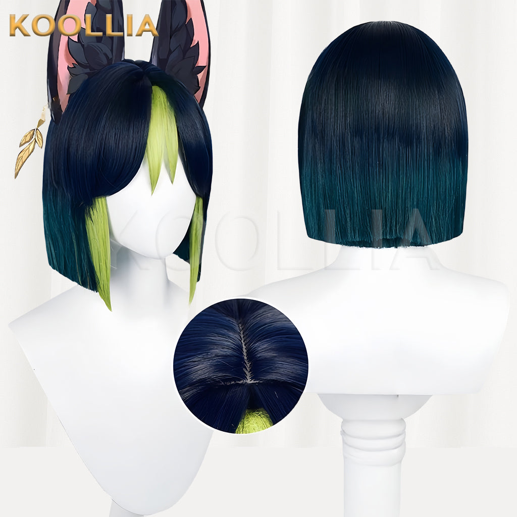 Genshin Impact Tighnari Peruca curta azul e preta básica