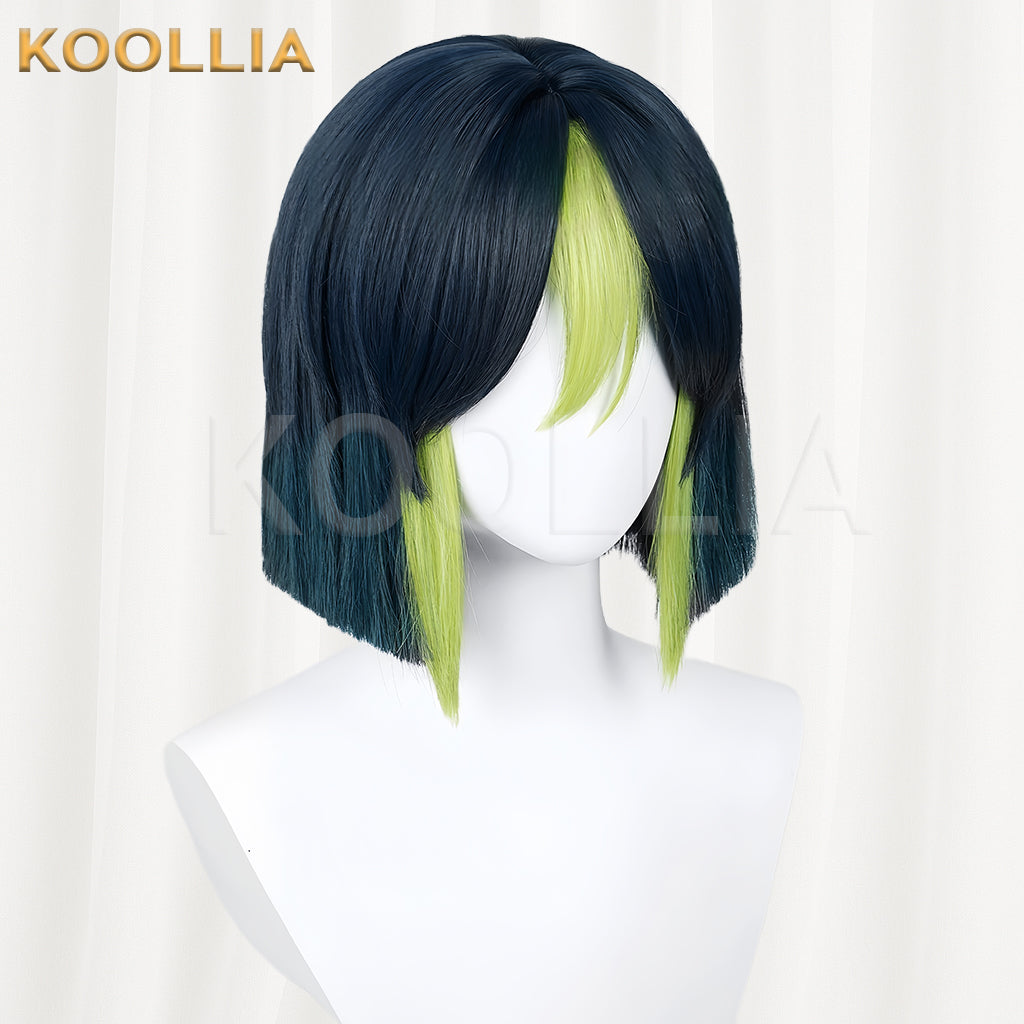 Genshin Impact Tighnari Peruca curta azul e preta básica