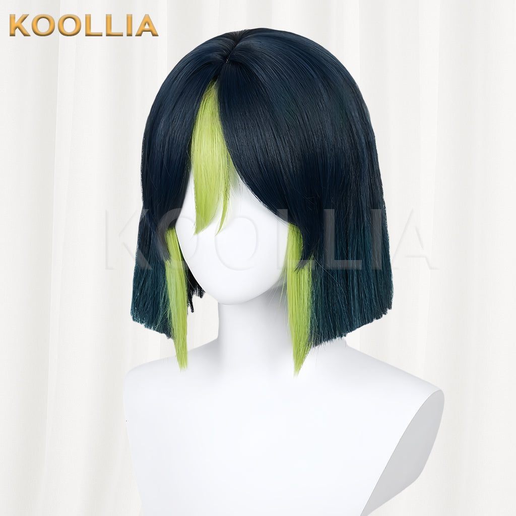 Genshin Impact Tighnari Peruca curta azul e preta básica