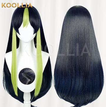 Multi-angle display of Genshin Impact Tighnari long blue green hair basic wig